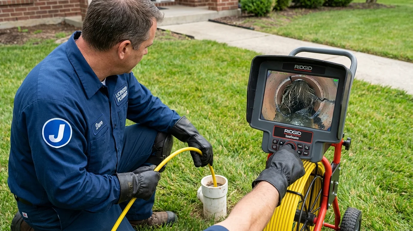 Sewer camera inspection being performed by Johns Plumbing LLC in Halls