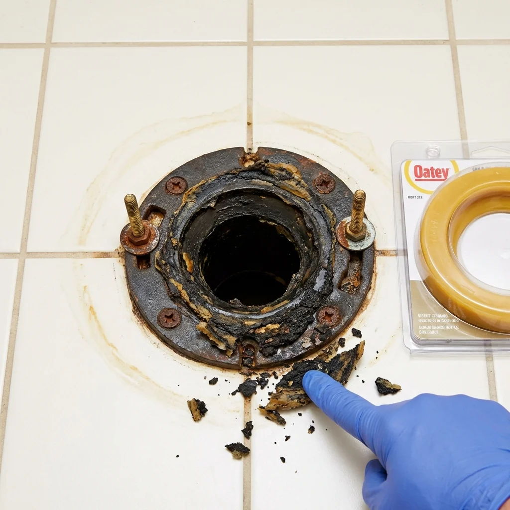 Failed wax ring showing water seepage at the base of a toilet in a Halls, TN home